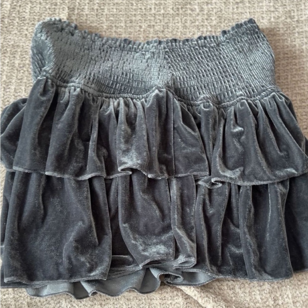 Women's Velvet Tiered Mini Skirt - Charcoal Gray